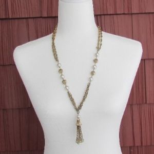 Gold Tone Tassel Pendant Necklace